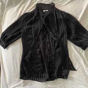 Vintage style pinstripe see through pussybow blouse